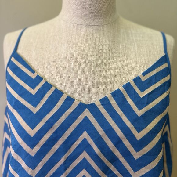 French Connection Silk Chevron V-neck Spaghetti Tank Top Coastal Resort Sz 8 - Picture 7 of 10
